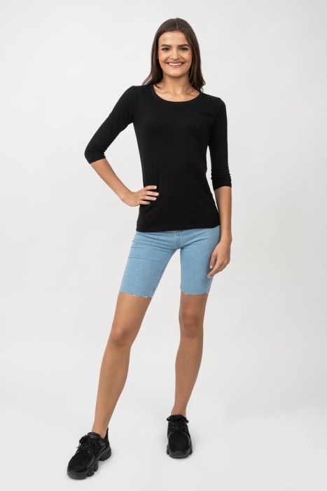 elegancka bluzka z rekawem 3 4 czarna bawelna organiczna 1