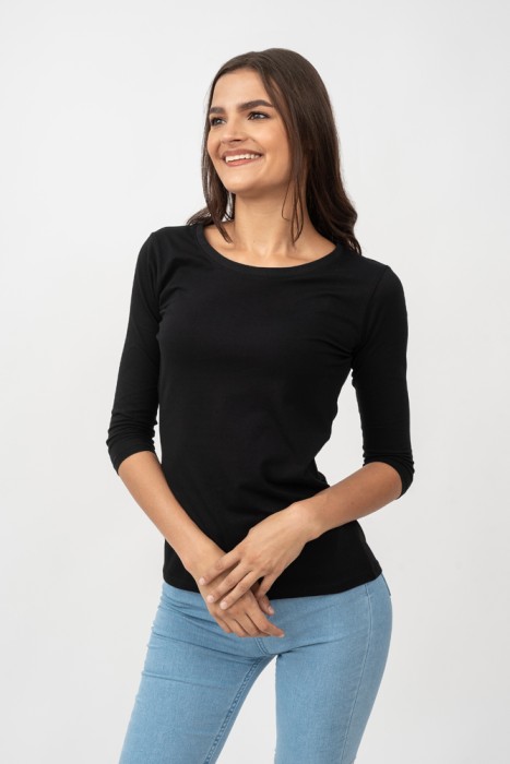 elegancka bluzka z rekawem 3 4 czarna bawelna organiczna 2