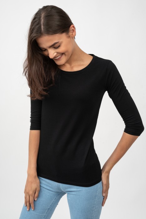 elegancka bluzka z rekawem 3 4 czarna bawelna organiczna 3