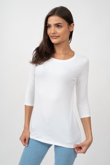 elegancka bluzka z rekawem 3 4 biala bawelna organiczna 2