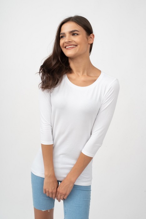 elegancka bluzka z rekawem 3 4 biala bawelna organiczna 3